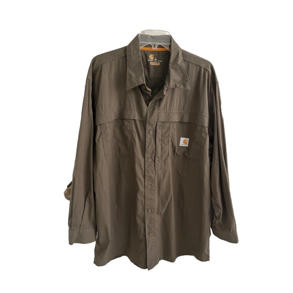 VGUC Carhartt Men's XL Flex Force Tan Khaki Relaxed Fit Vented Shirt - Picture 1 of 10